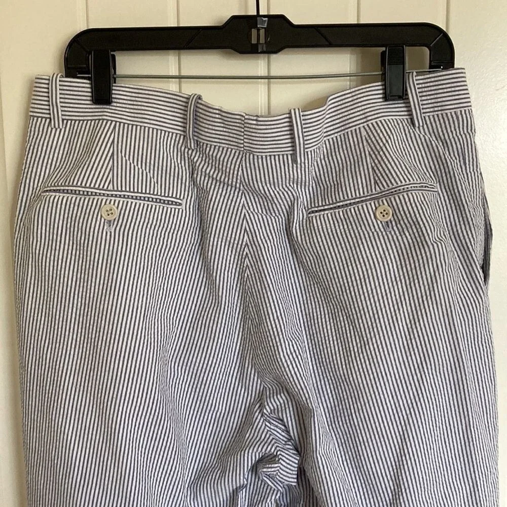 Joseph & Feiss Mens Seersucker Pleated Pants Blue White Stripe‎ Cotton 36 Waist